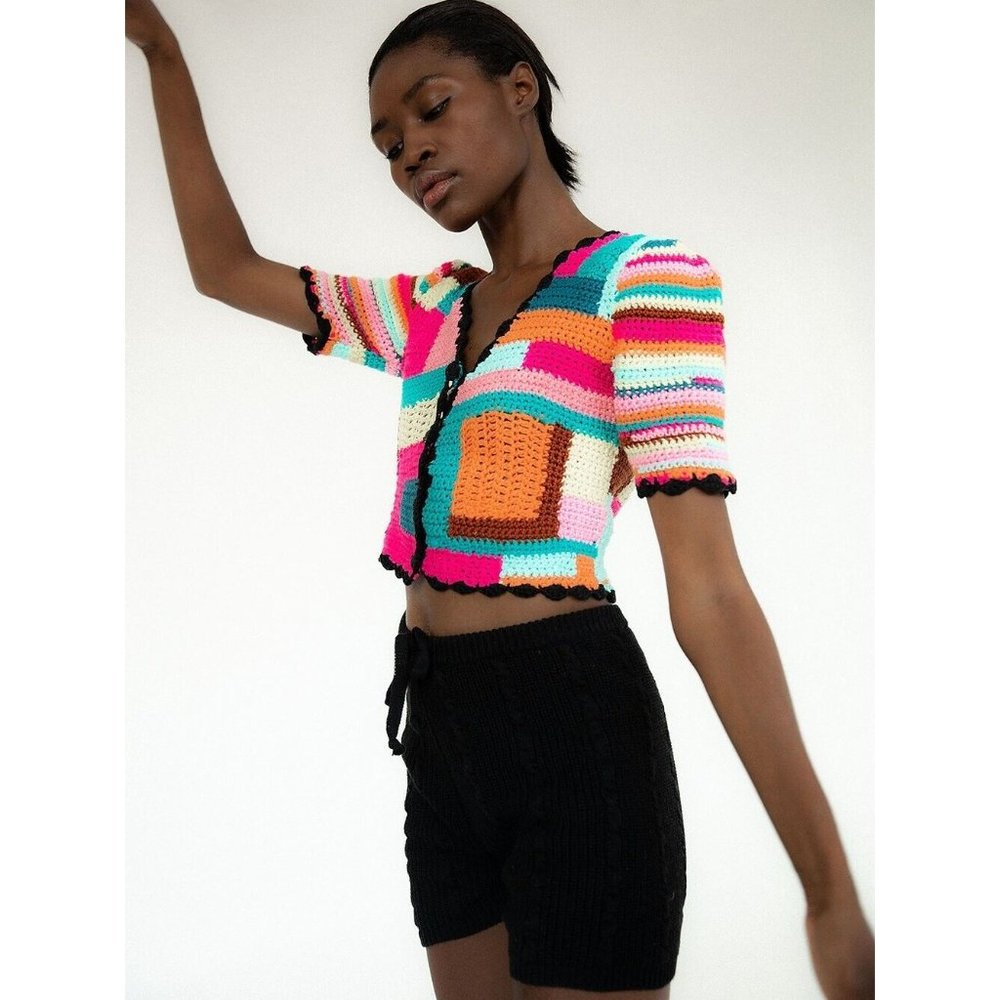 NWT $315 TACH TINI CROCHET MULTI COLORBLOCK STRIPE HAND KNIT CARDIAN  SIZE XS - Picture 3 of 16